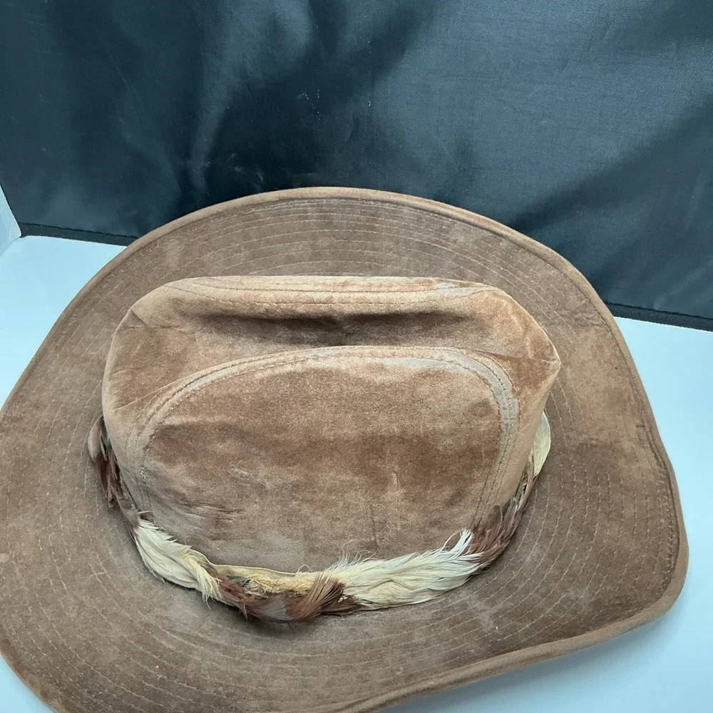 Vintage Longhorn by YA XL Cowboy Hat Distressed Brown Cotton Rayon Feather Band
